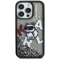 Karl Lagerfeld Liquid Glitter Choupette Logo deklas iPhone 16 Pro - juodas