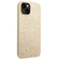 Guess GUHCP14SHGGSHD iPhone 14 6.1" auksinis kietas dėklas Glitter Script