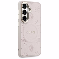 Guess dėklas Saffiano Peony Embossed Ring MagSafe skirtas Samsung Galaxy S26 rožinis