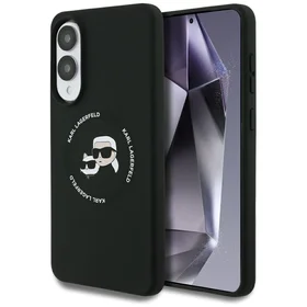 Karl Lagerfeld silikoninis Nauble galvos ir apskritimo Magnetinis dėklas telefonui Samsung Galaxy S25 Edge - juodas