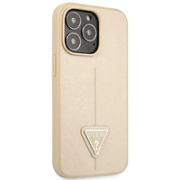 Guess GUHCP14XPSATLE iPhone 14 Pro Max 6.7" smėlio kietasis dėklas Saffiano Triangle Logo