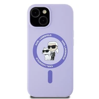 Karl Lagerfeld silikoninis Karl&Choupette galvų žiedas Magnetinis iPhone 15 dėklas - Violetinis