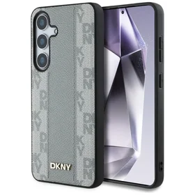 DKNY odinis languoto rašto magnetinis dėklas telefonui Samsung Galaxy S25 - rusvai pilkas