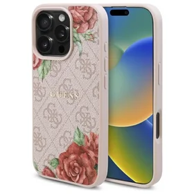 Guess GUHMP16XP4ROPEMCP iPhone 16 Pro Max 6.9" kietasis dėklas rožinis 4G Flowers Print MagSafe