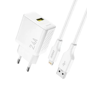 Dudao A23LEU 2.4A GaN EU USB-A Wall Įkroviklis with USB-A to Lightning Laidas - Baltas