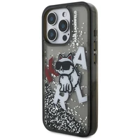 Karl Lagerfeld Liquid Glitter Choupette Logo deklas iPhone 16 Pro Max - juodas