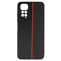 Tel Protect CARBON dėklas telefonui Xiaomi Redmi Note 11 Pro/Note 11 Pro 5G juodas su raudona juostele
