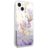 Guess GUHCP14MLFLSU iPhone 14 Plus 6.7 "violetinis/violetinis kietas dėklas Flower Liquid Glitter
