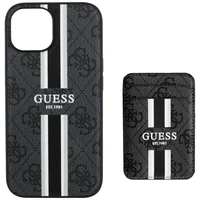 Guess 4G Stripes dėklas su Magnetinė pinigine iPhone 15 - juodas