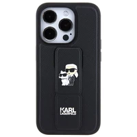 Karl Lagerfeld Gripstand Saffiano Karl&Choupette Pins dėklas telefonui iPhone 13 Pro / 13 - juodas