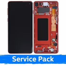 Ekranas skirtas Samsung G973 S10 su rėmeliu / Cardinal Red / (Service Pack)