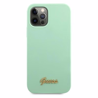 Guess Metal Logo Script dėklas iPhone 12 Pro Max 6.7" - žalia
