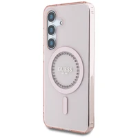 Guess Krištolai Spausdintas Klasikinis Logotipas Magnetinis Samsung Galaxy S25 Dėklas rožinė
