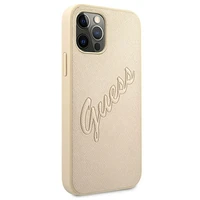 Guess GUHCP12LRSAVSLG iPhone 12 Pro Max 6.7 kietasis dėklas Saffiano Vintage Script auksinis