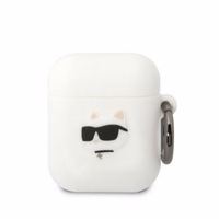 Karl Lagerfeld KLA2RUNCHH AirPods 1/2 dėklas baltas/baltas silikoninis Choupette galva 3D