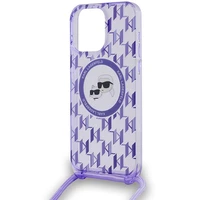 Karl Lagerfeld IML Crossbody Monogram Karl & Choupette Head Magnetinis dėklas iPhone 15 Pro - violetinis