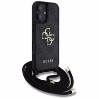 Guess 4G Big Logo Cord Stap dėklas telefonui iPhone 16 Plus - juodas