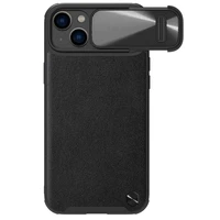 Nillkin CamShield Leather S dėklas iPhone 14 dėklas su kameros dangteliu juodas