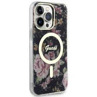 Guess GUHMP14XHCFWSK iPhone 14 Pro Max 6.7" juodas kietas dėklas Flower Magnetinis