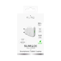 GaN Puro SLIMPRO 30W USB-C sieninis įkroviklis - baltas
