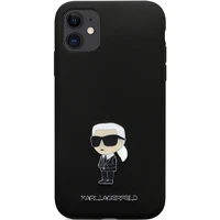 Karl Lagerfeld KLHCN61SMHKNPK dėklas telefonui iPhone 11 / Xr - juodas silikoninis Ikonik metalinis kaištis