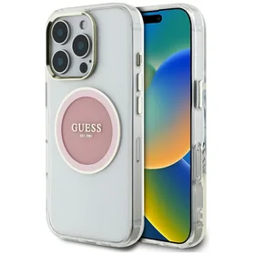 Guess IML Metal Colored Circle Classic Logo Magnetinis dėklas telefonui iPhone 16 Pro Max - rožinis