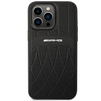AMG AMHMP14XOSDBK iPhone 14 Pro Max 6.7" juodas/juodas kietas odinis dėklas su išlenktomis linijomis MagSafe