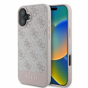 Guess 4G Bottom Stripe dėklas telefonui iPhone 16 - rožinis