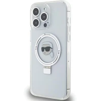 Karl Lagerfeld KLHMP15LHMRSKHH iPhone 15 Pro 6.1" baltas/baltas kietas dėklas su žiediniu stovu Karl Head Magnetinis
