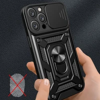 Hybrid Armor Camshield dėklas telefonui iPhone 16 Pro su kameros dangteliu ir stovu - juodas
