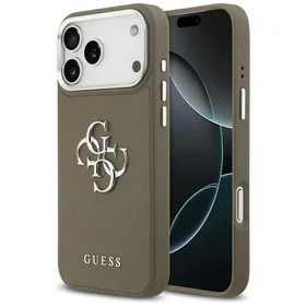 GUESS dėklas telefonui IPHONE 17 Pro Max suderinamas su Magnetine GUHCP17XPG4SMCEW (Grained PU W/ Big 4G Classic Logo) ruda