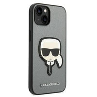 Karl Lagerfeld Saffiano Karl's Head Patch dėklas telefonui iPhone 14 Plus - sidabrinis