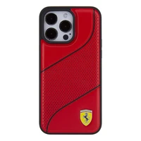Ferrari Perforuotos bangos metalinis logotipas dėklas telefonui iPhone 15 Pro - raudonas
