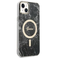 Rinkinys Guess GUBPP14MHMEACSK dėklas + įkroviklis iPhone 14 Plus 6.7" juodas/kietas dėklas Marmuras Magnetinis