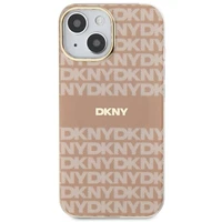 DKNY IML Mono ir juostelės Magnetinis dėklas iPhone 15 Plus / 14 Plus - rožinė
