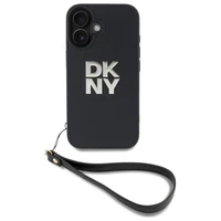 DKNY Wrist Strap Stock Logo dėklas telefonui iPhone 16 - juodas