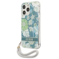 Guess GUHCP13XHFLSN iPhone 13 Pro Max 6.7" žalias kietasis dėklas su gėlių dirželiu