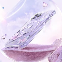 Kingxbar Butterfly Series magnetinis dėklas telefonui iPhone 14 Plus MagSafe su drugelių motyvu rožinės spalvos