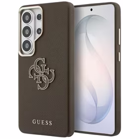 Guess dėklas Grained Big 4G Metal Logo skirtas Samsung Galaxy S26 Ultra rudas