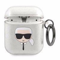 Karl Lagerfeld blizgus Karl's Head dėklas AirPods 1/2 ausinėms - sidabrinis