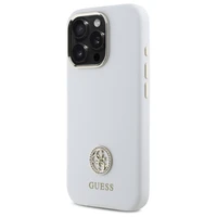 Guess Silikoninis Logo Strass 4G Dėklas iPhone 16 Pro - baltas