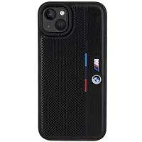 BMW perforuotas trispalvės linijos dėklas telefonui iPhone 15 Plus / 14 Plus - juodas