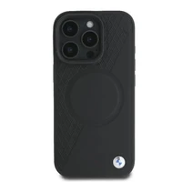 BMW Signature Odinis Pusiau Tekstūruotas & Apskritimo MagSafe Dėklas iPhone 16 Pro - Juodas