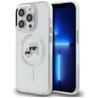 Karl Lagerfeld IML Metal Karl & Choupette Head MagSafe Dėklas telefonui iPhone 14 Pro - baltas
