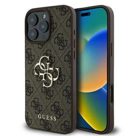 Guess 4G Didelio Logotipo dėklas iPhone 16 Pro Max - ruda