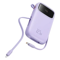 Baseus Qpow2 20000mAh 22.5W išorinė baterija su dvigubu kabeliu su skaitmeniniu ekranu + Baseus Simple USB-C 3A kabelis 0.3m (Baltas) - Violetinė