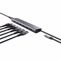 Trust Halyx - A tipo 5000 Mbit/s 7 prievadų USB 3.2 Gen1 šakotuvas (sidabrinis)
