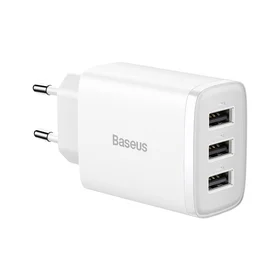 Baseus sieninis įkroviklis Compact 3 x USB baltas 17W