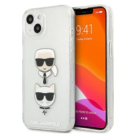 Karl Lagerfeld Glitter Karl's & Choupette Head Dėklas iPhone 13 mini - sidabrinis