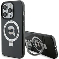 Karl Lagerfeld KLHMP15XHMRSKHK iPhone 15 Pro Max 6.7" juodas kietas dėklas su stovu Karl Head MagSafe